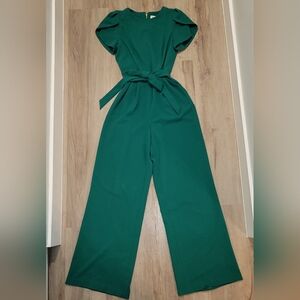 CALVIN KLEIN Jumpsuit  Split Flutter Sleeve Sz 6 Green Minimalist Elegance Chic